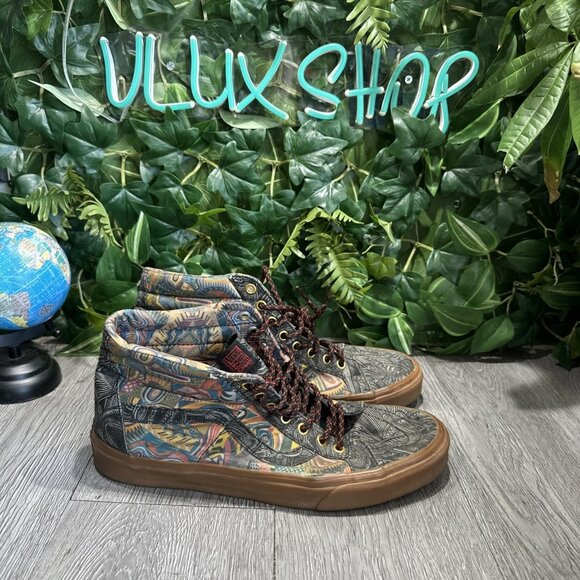 VANS ZZ Gallery SK8-Hi Zio Ziegler Multi Print Gum Sneakers VTG Size 10 - Picture 1 of 10